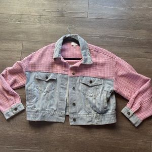 Entro Pink Tweed Jean Jacket Cropped Size Large